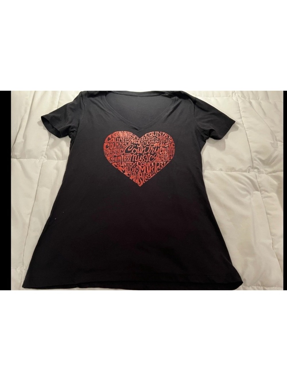 Red Black Country Music Words in red heart Women’s size medium